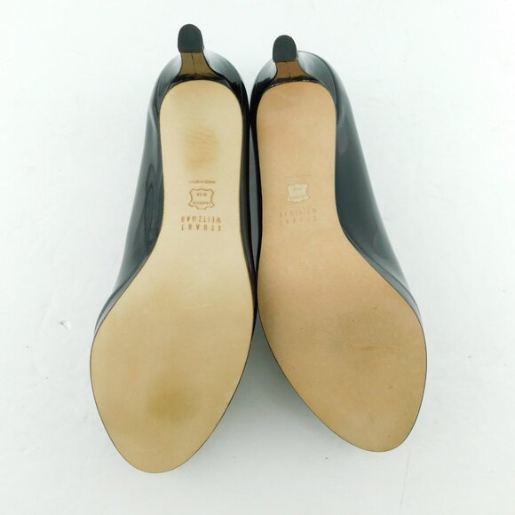 Unworn STUART WEITZMAN Black Patent Leather Peep Toe SW Logo Heel Pumps 8.5 - Picture 7 of 9